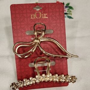 nOir Jewelry Elegant Gold Bow and Floral Hair Clips